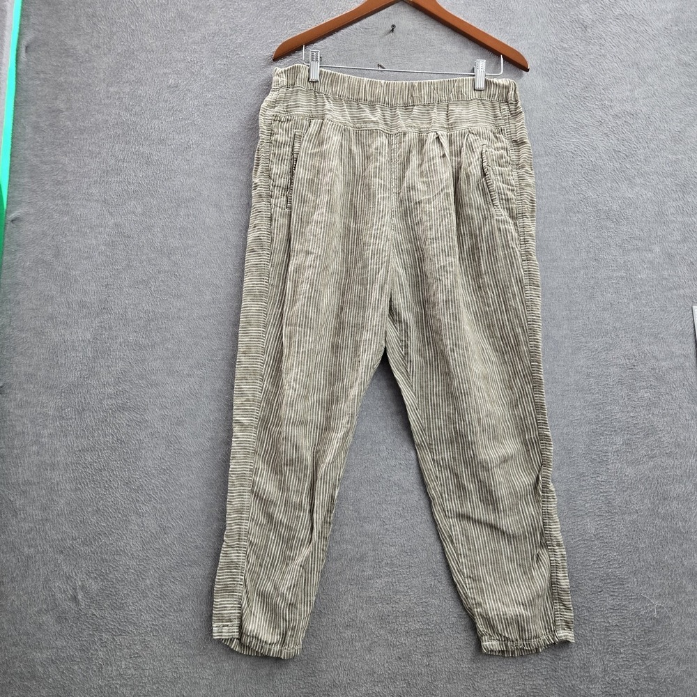 Anthropologie Women Pants M Olive Linen Striped Coastal Beach 26"